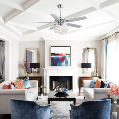 52" Elkton Modern Reversible Crystal Fandelier with Lighting and Remote Control