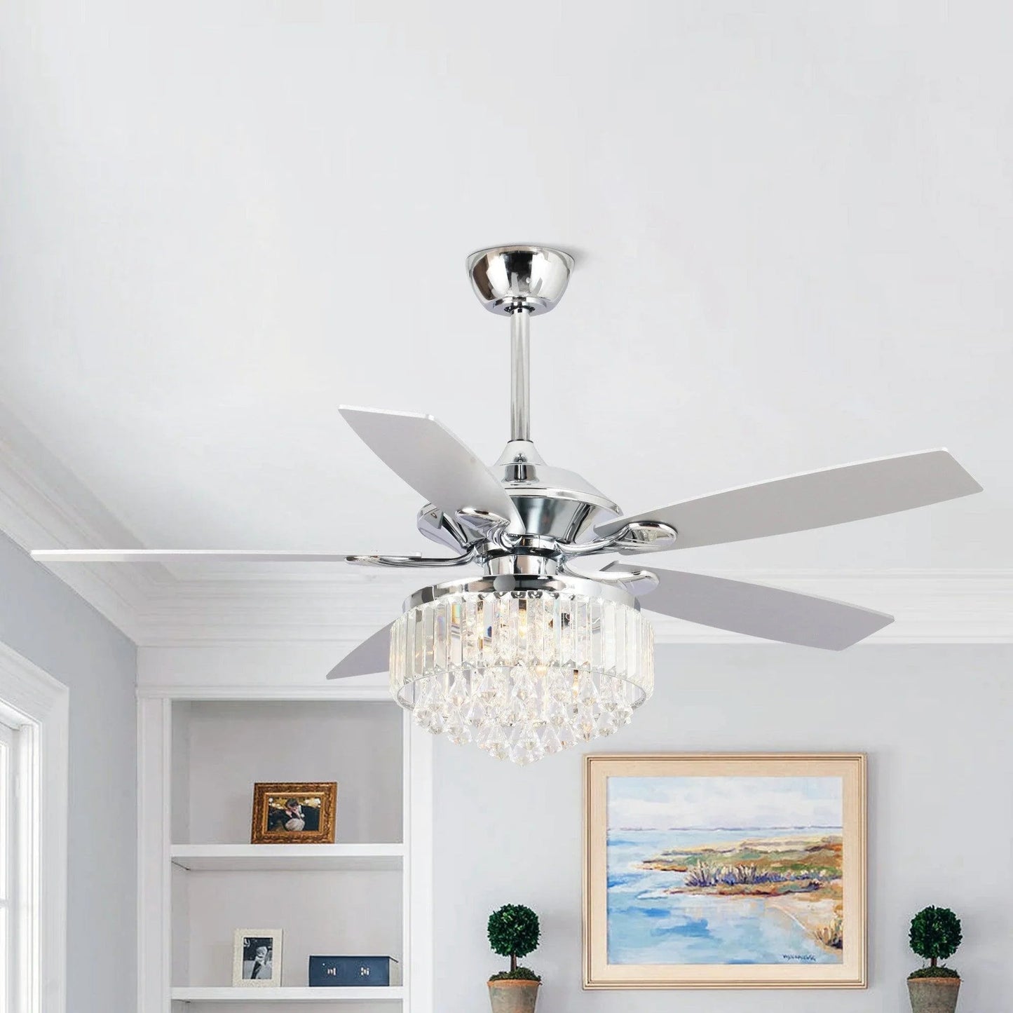 52" Elkton Modern Reversible Crystal Fandelier with Lighting and Remote Control