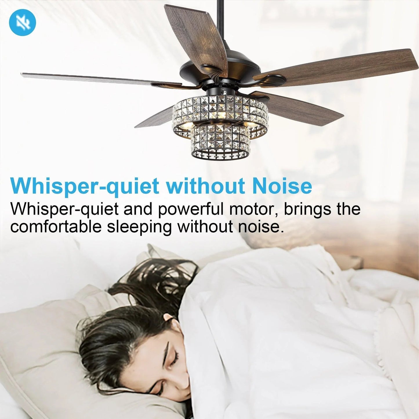 52" Nowthen Modern Crystal Chandelier Ceiling Fan with Led Light and Remote Control 5 Blades Chrome