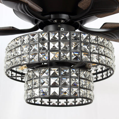 52" Nowthen Modern Crystal Chandelier Ceiling Fan With Led Light And Remote Control 5 Blades Chrome