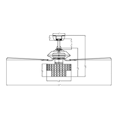 52" Nowthen Modern Crystal Chandelier Ceiling Fan with Led Light and Remote Control 5 Blades Chrome
