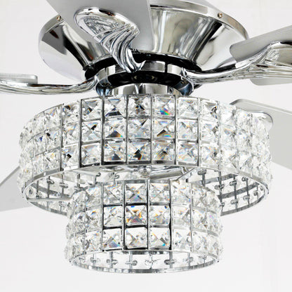 52" Nowthen Modern Crystal Chandelier Ceiling Fan With Led Light And Remote Control 5 Blades Chrome
