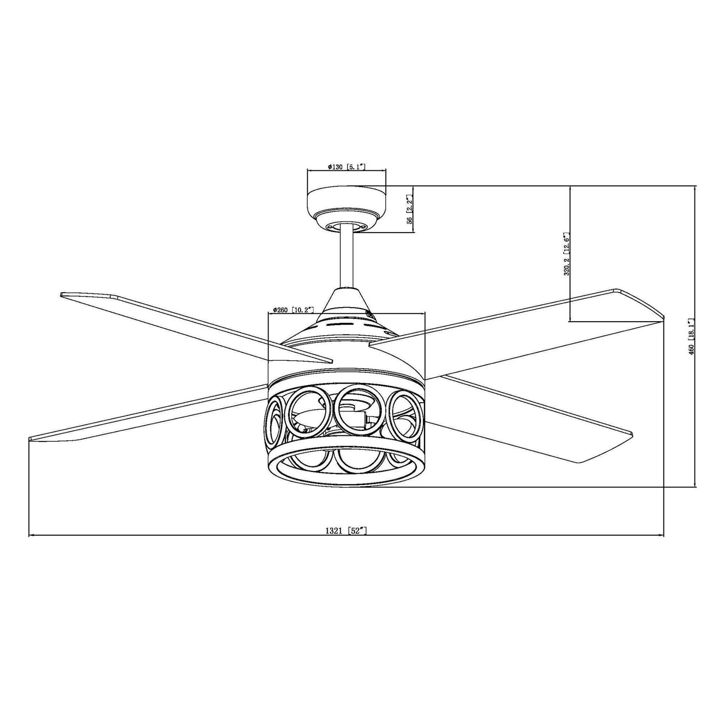 52" Matte Black Led Indoor Cage Ceiling Fan 5 Blade