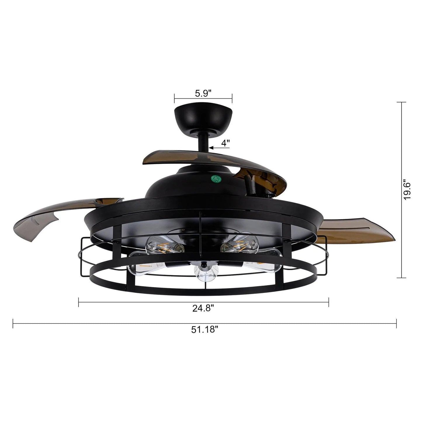 52" Industrial Downrod Mount Ceiling Fan with Lighting and Remote Control
