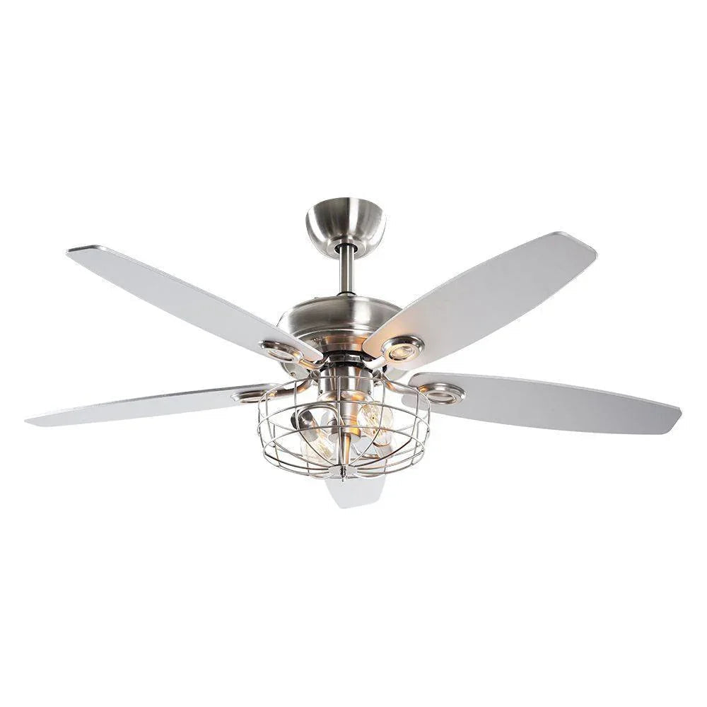 52" Kyla Industrial Caged Ceiling Fan with Light Remote Control Satin Nickel