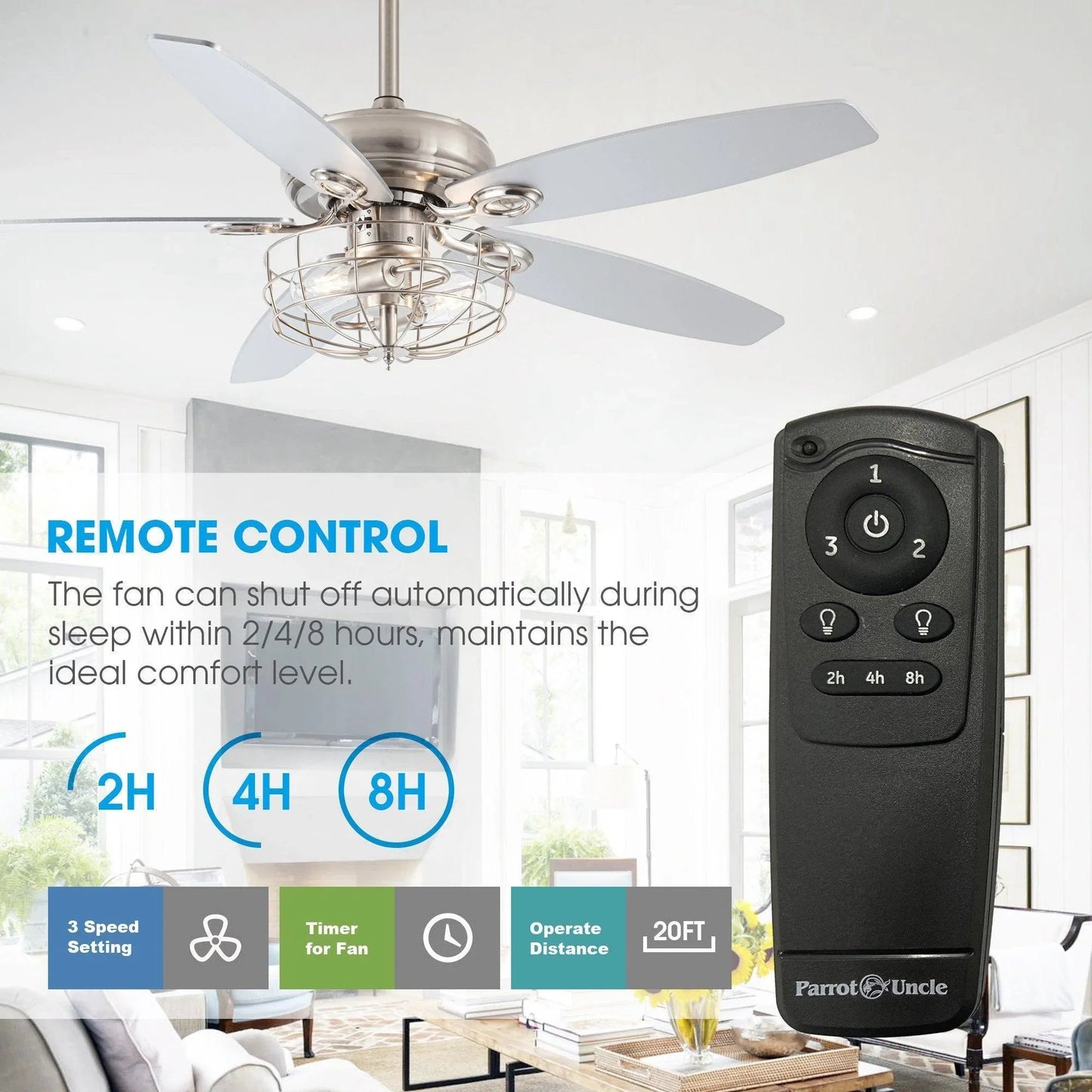 52" Kyla Industrial Caged Ceiling Fan with Light Remote Control Satin Nickel