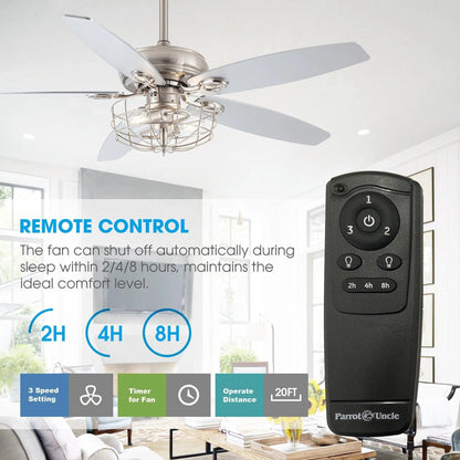 52" Kyla Industrial Caged Ceiling Fan with Light Remote Control Satin Nickel