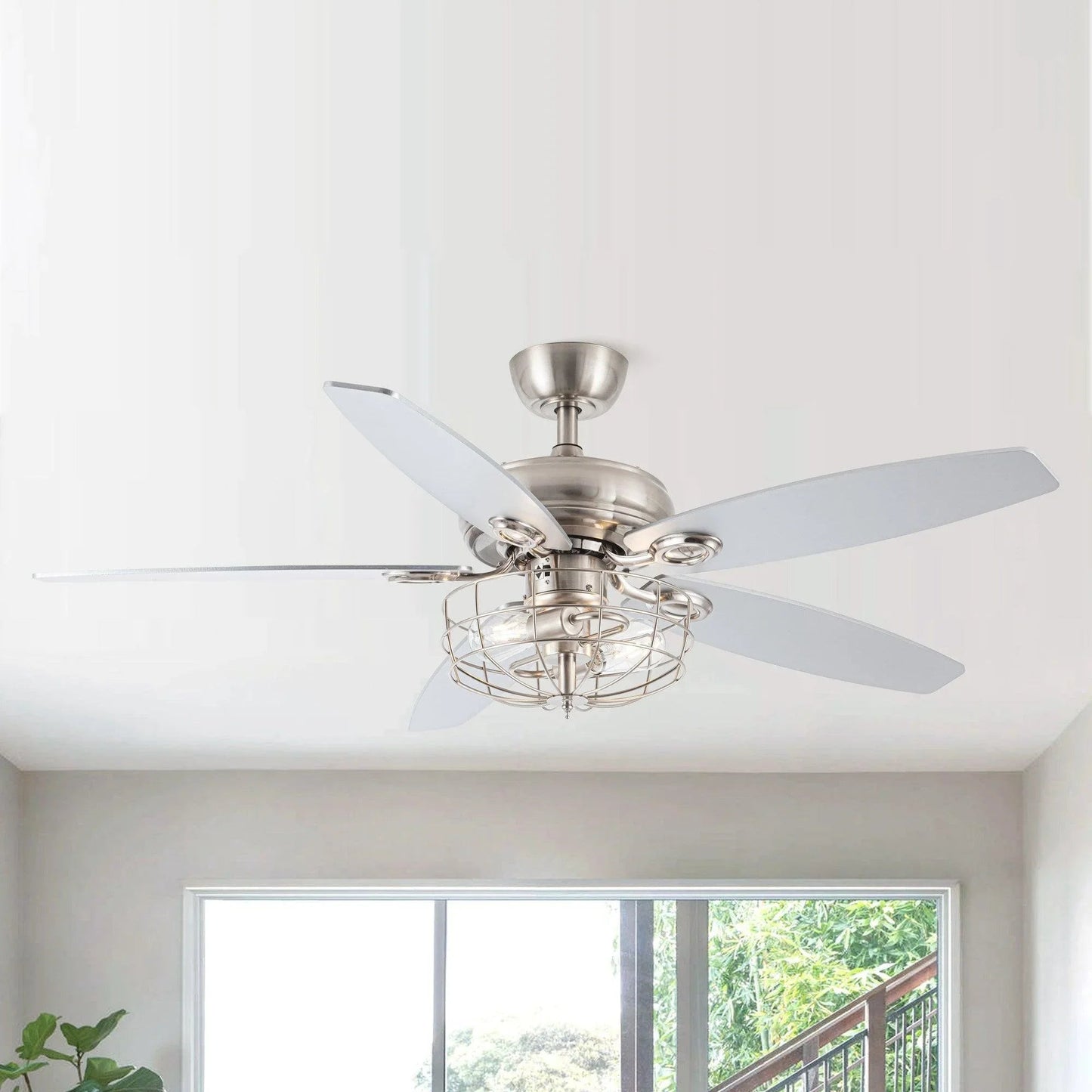 52" Kyla Industrial Caged Ceiling Fan with Light Remote Control Satin Nickel
