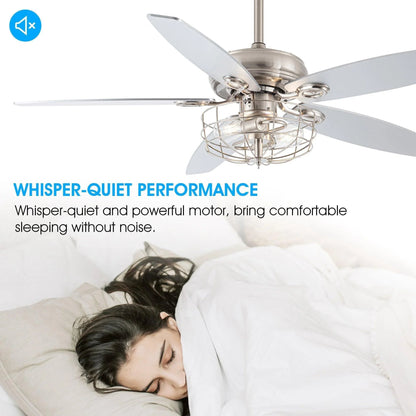 52" Kyla Industrial Caged Ceiling Fan with Light Remote Control Satin Nickel
