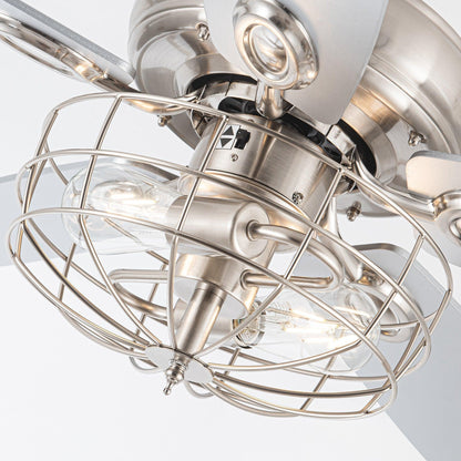 52" Kyla Industrial Caged Ceiling Fan with Light Remote Control Satin Nickel