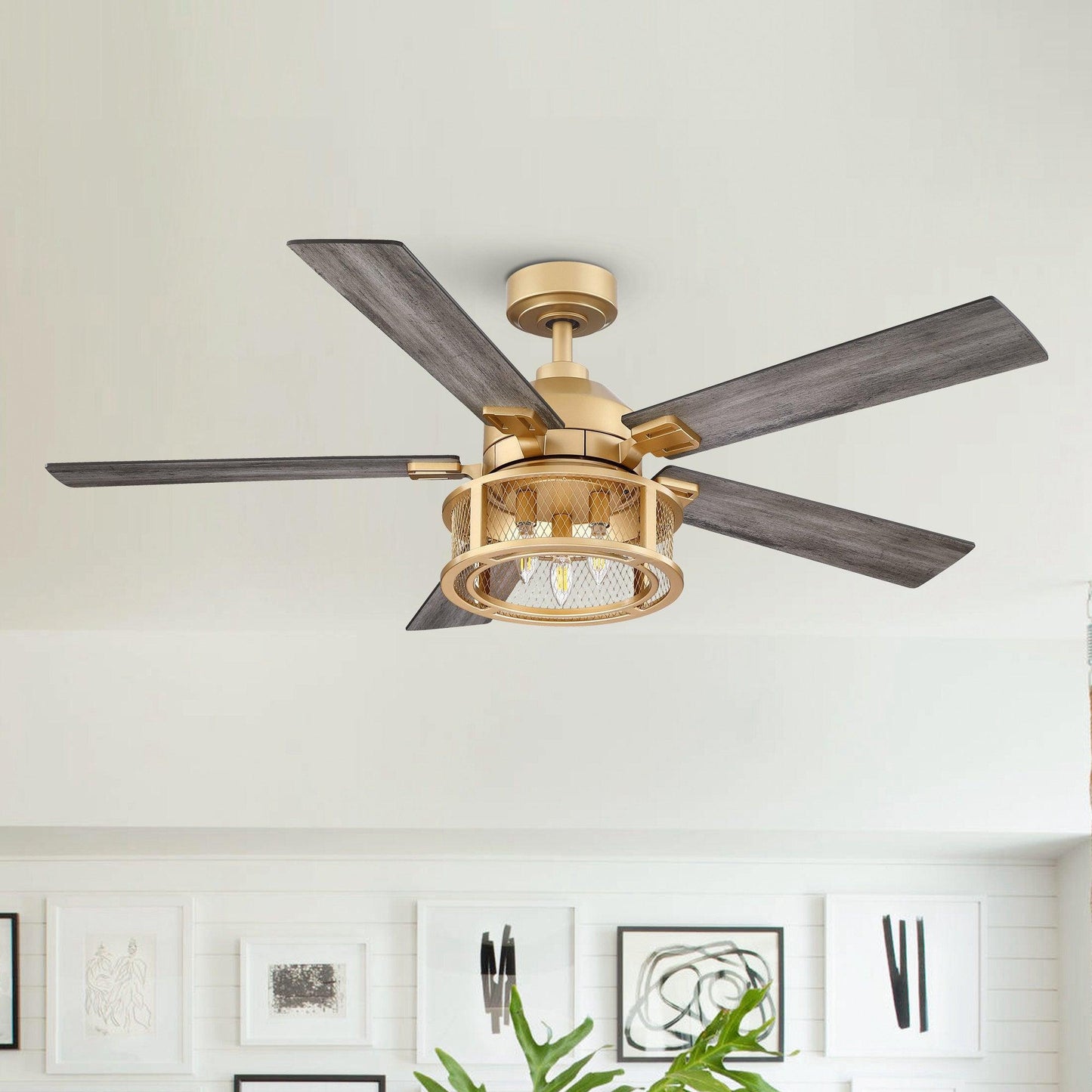 52 Industrial Reversible 5 Blade Mesh Led Ceiling Fan