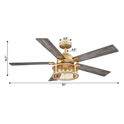 52 Industrial Reversible 5 Blade Mesh Led Ceiling Fan