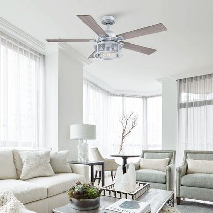 52 Industrial Reversible 5 Blade Mesh Led Ceiling Fan