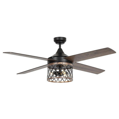 52" Mirelle Indoor Black Downrod Mounting Ceiling Fan with Light Kit and Remote