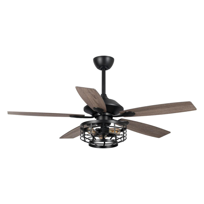 52" Paquette In Indoor Matte Black Industrial Ceiling Fan with Remote Control and Light Kit