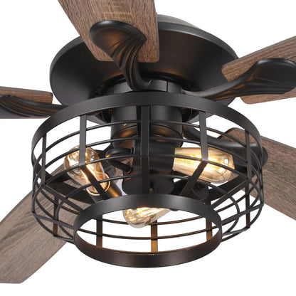 52" Paquette In Indoor Matte Black Industrial Ceiling Fan with Remote Control and Light Kit