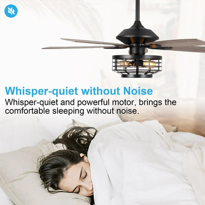 52" Paquette In Indoor Matte Black Industrial Ceiling Fan with Remote Control and Light Kit