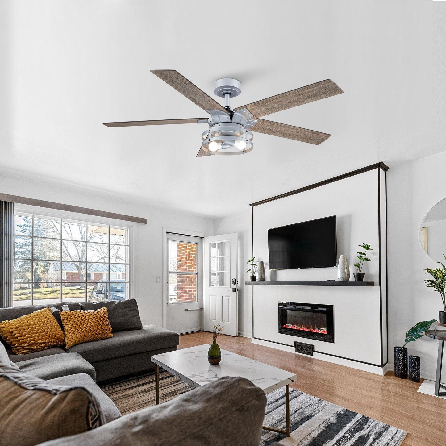 52" Industrial Reversible 5 Blade Led Ceiling Fan
