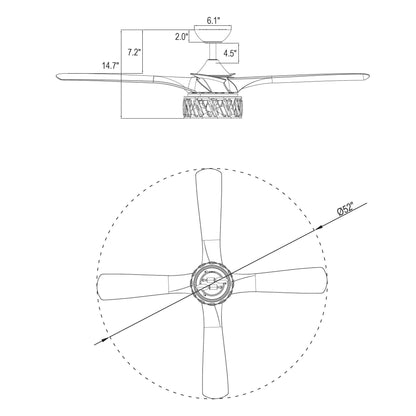 52" Tata Nagar Farmhouse Downrod Mount Reversible Crystal Ceiling Fan with Lighting and Remote Control