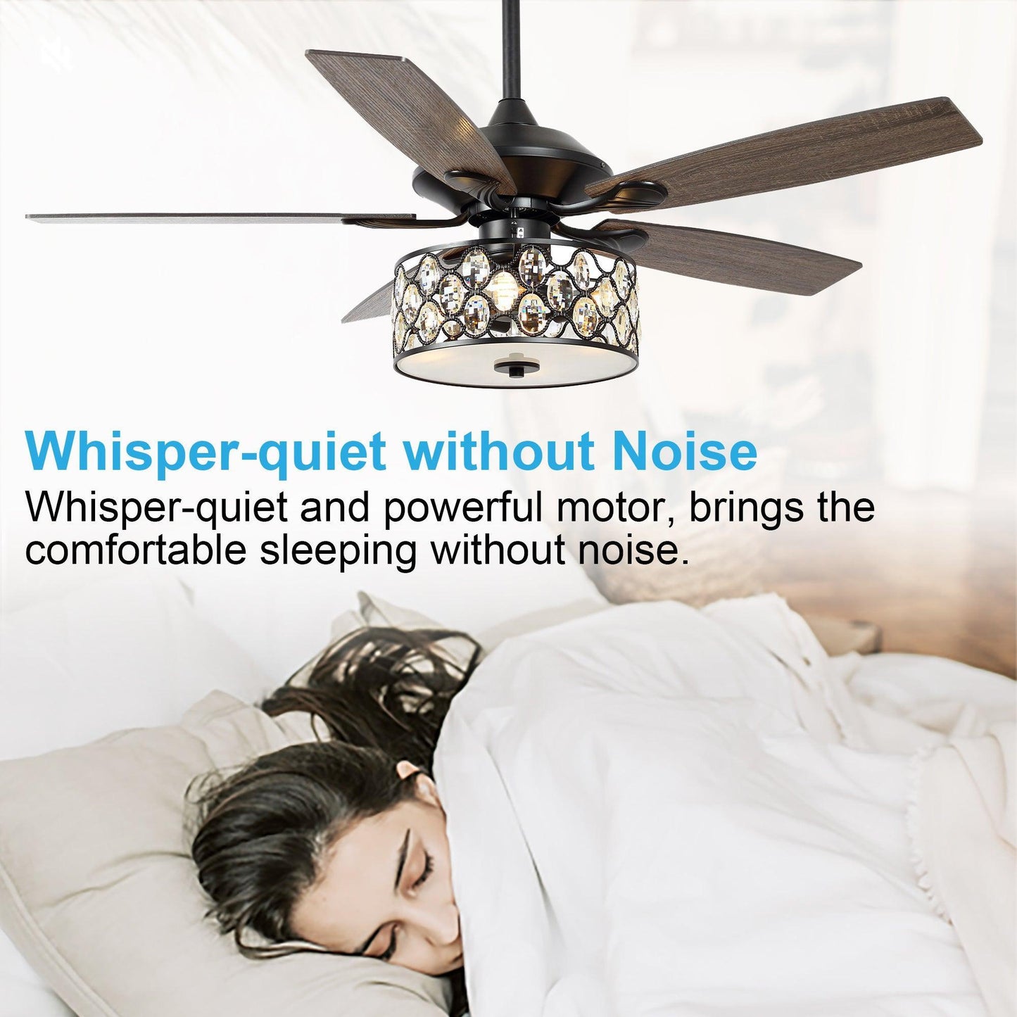 52" Tibuh Modern Crystal Chandelier Ceiling Fan With Led Light And Remote Control 5 Blades Chrome