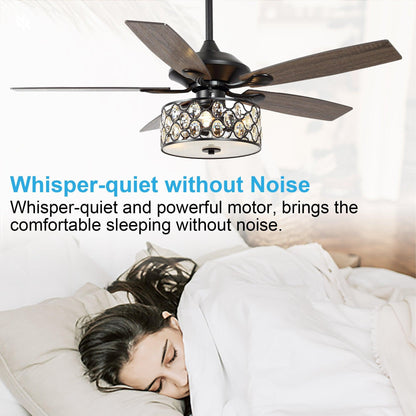 52" Tibuh Modern Crystal Chandelier Ceiling Fan With Led Light And Remote Control 5 Blades Chrome