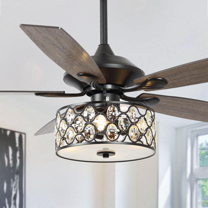 52" Tibuh Modern Crystal Chandelier Ceiling Fan With Led Light And Remote Control 5 Blades Chrome