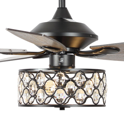 52" Tibuh Modern Crystal Chandelier Ceiling Fan With Led Light And Remote Control 5 Blades Chrome