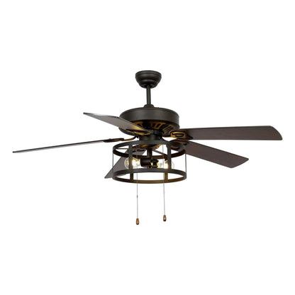 52" Urbana In Indoor Matte Black Industrial Ceiling Fan with Pull Chain and Light Kit