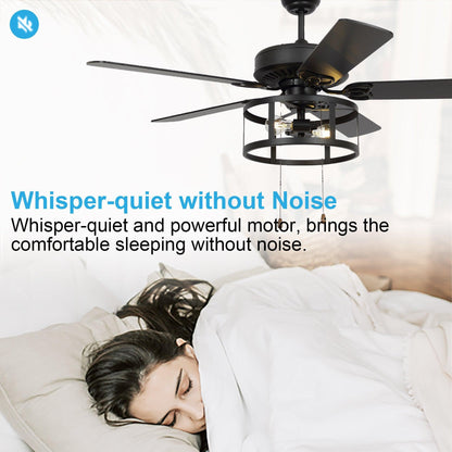 52" Urbana In Indoor Matte Black Industrial Ceiling Fan With Pull Chain And Light Kit