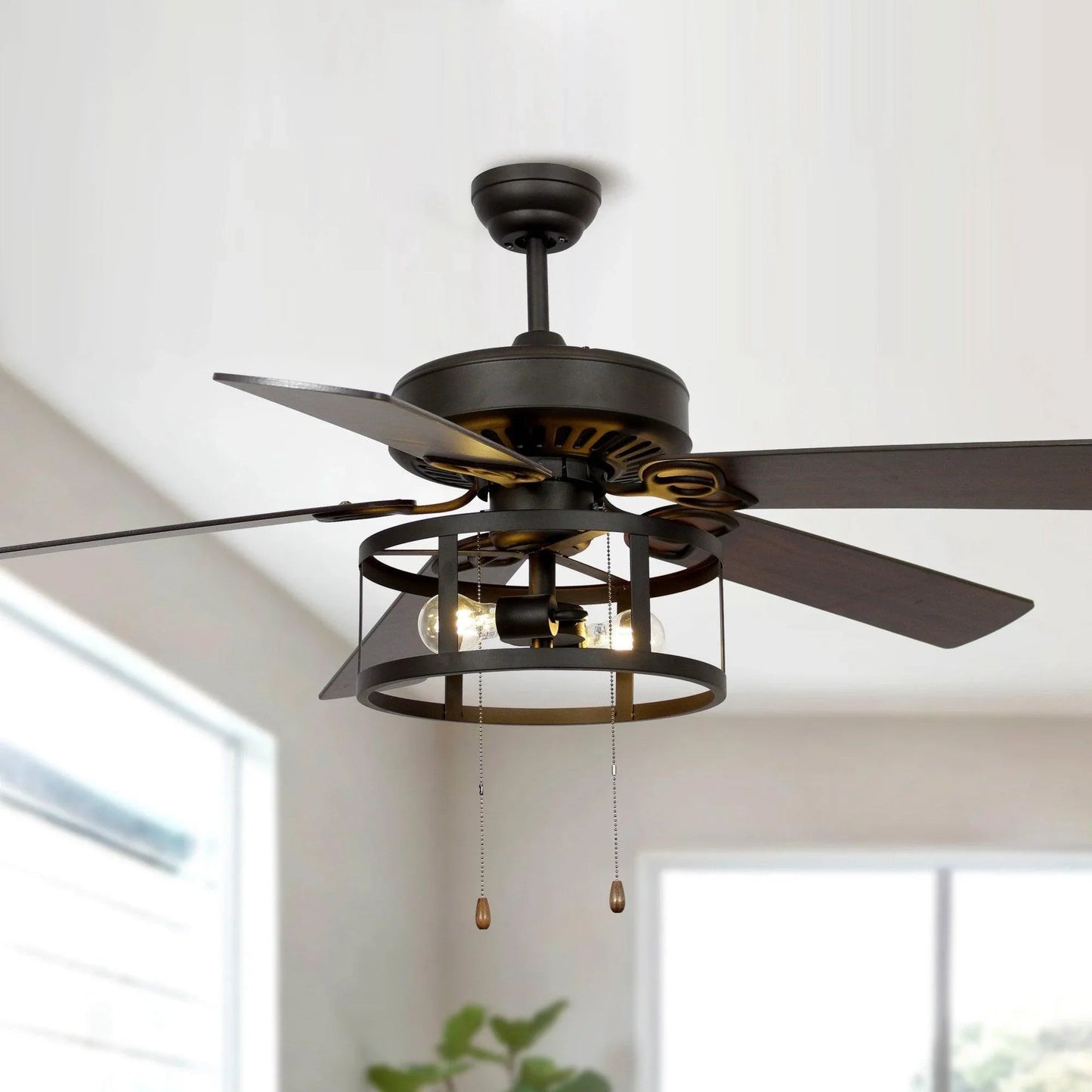 52" Urbana In Indoor Matte Black Industrial Ceiling Fan with Pull Chain and Light Kit