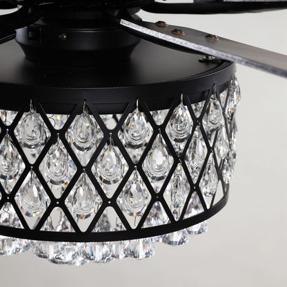 52” Wethington Modern Crystal Chandelier Ceiling Fan With Light And Remote Control Black