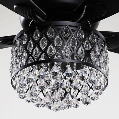 52” Wethington Modern Crystal Chandelier Ceiling Fan With Light And Remote Control Black