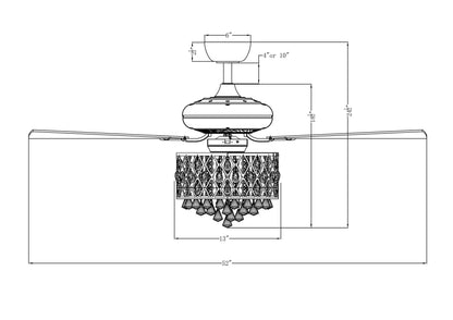 52” Wethington Modern Crystal Chandelier Ceiling Fan With Light And Remote Control Black