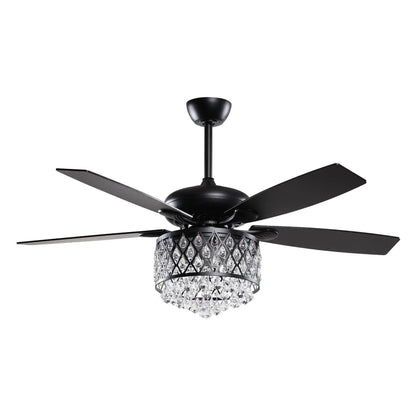 52” Wethington Modern Crystal Chandelier Ceiling Fan with Light And Remote Control Black