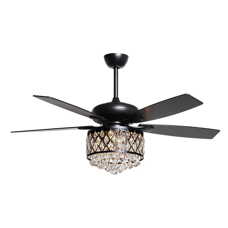 52” Wethington Modern Crystal Chandelier Ceiling Fan with Light And Remote Control Black