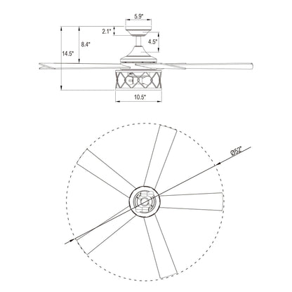 52" Windmill Modern DC Motor Downrod Mount Reversible Ceiling Fan With Lighting And Remote Control