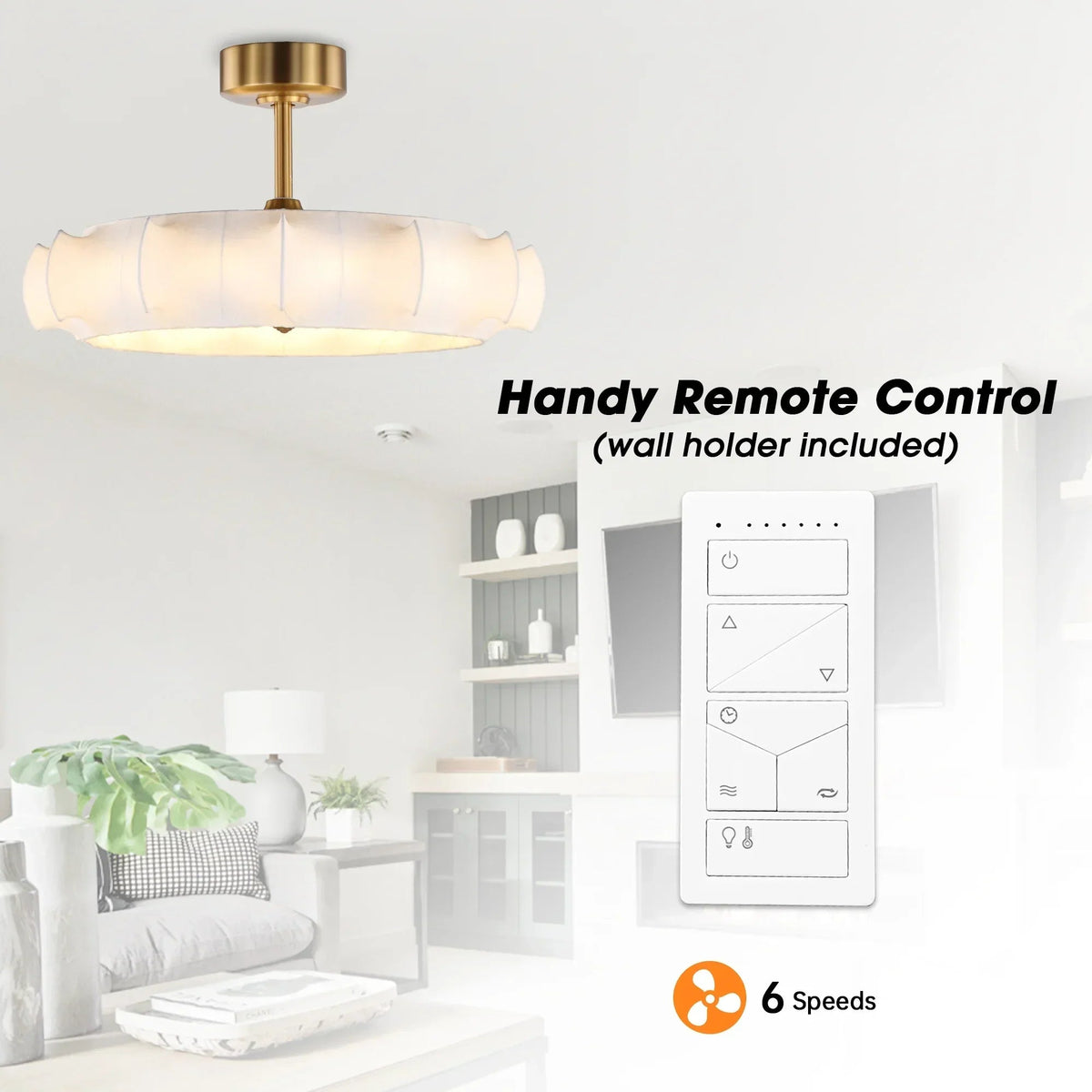 Perimost 30 Inch Electroplated Golden Downrod Mount Luxury Fandelier with Light and Remote Control