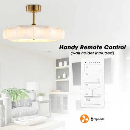 Perimost 30 Inch Electroplated Golden Downrod Mount Luxury Fandelier with Light and Remote Control