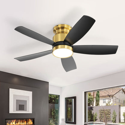 Flush Mount Ceiling Fan With LED Light 22W And Remote Control Blades / Body, DC Motor