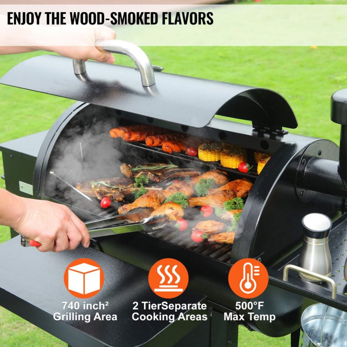 53" Heavy-Duty Portable Wood Pellet BBQ Grill With Cart (SAK93641)