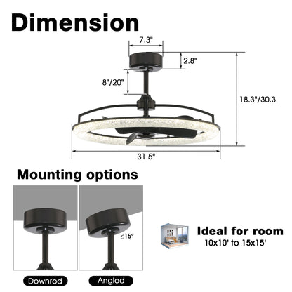 Perimost 32 Inch Black Downrod Mount Luxury Fandelier with Light and Remote Control