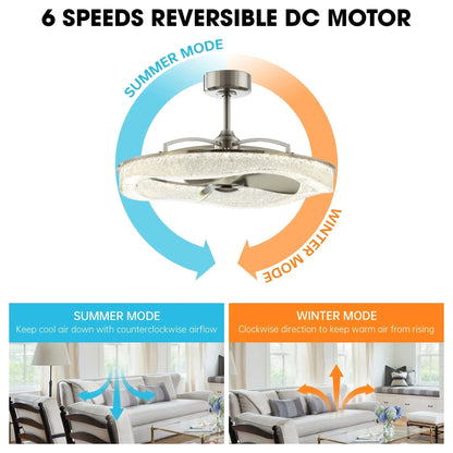 Perimost 33 Inch Satin Nickel Downrod Mount Luxury Fandelier with Light and Remote Control