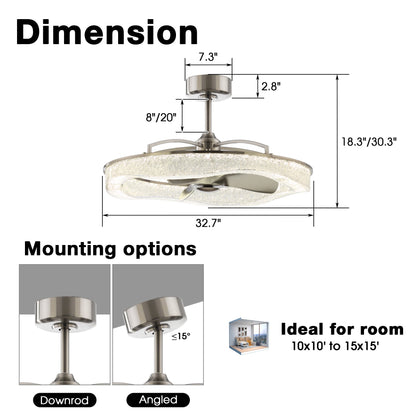 Perimost 33 Inch Satin Nickel Downrod Mount Luxury Fandelier with Light and Remote Control