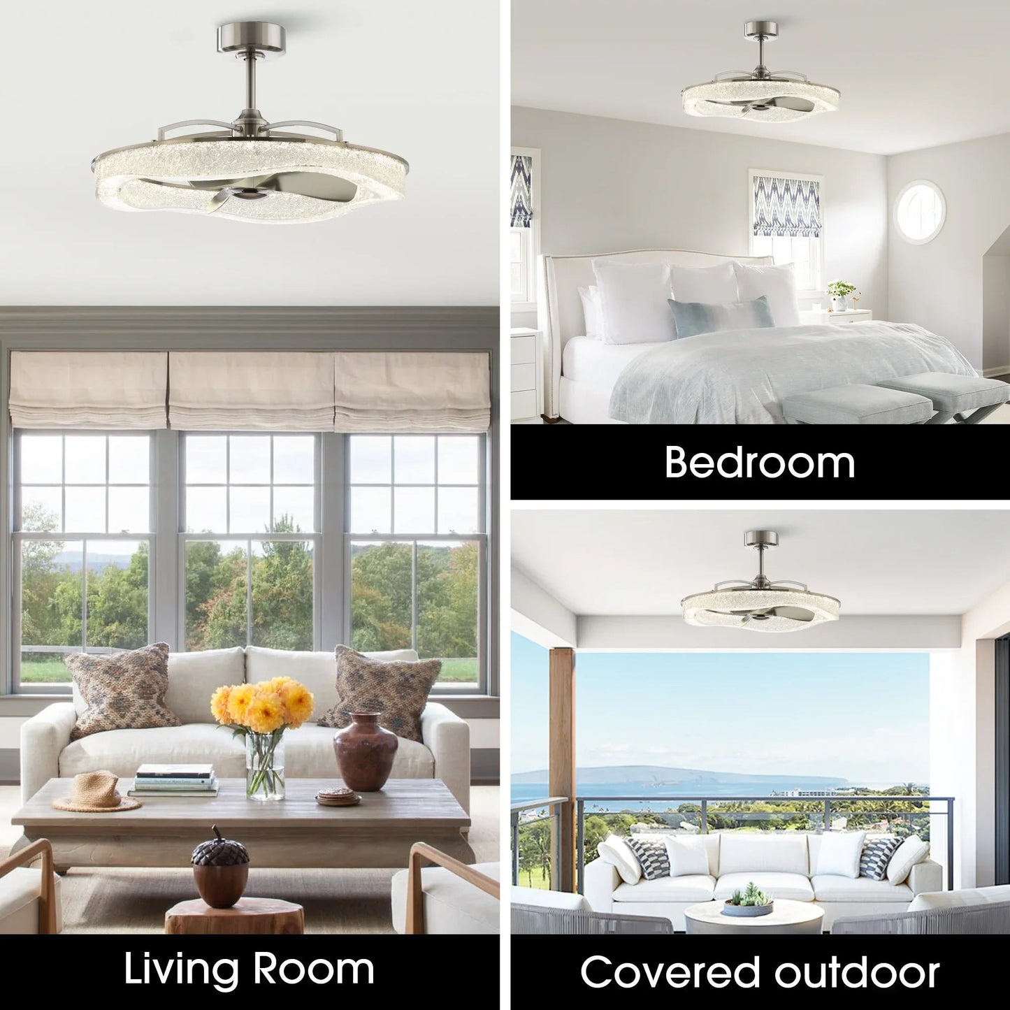 Perimost 33 Inch Satin Nickel Downrod Mount Luxury Fandelier with Light and Remote Control