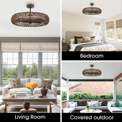 Perimost 35 Inch Golden Bronze Downrod Mount Luxury Fandelier with Light and Remote Control