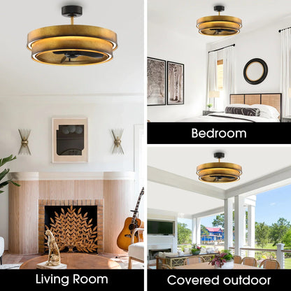 Perimost 32 Inch Eartha Antique Bronze Downrod Mount Luxury Fandelier with Light and Remote Control
