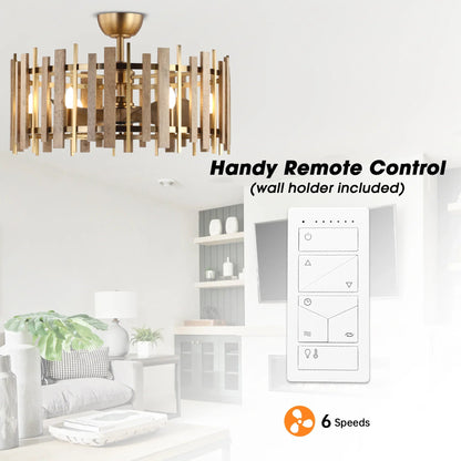 Perimost 31 Inch Electroplated Golden Downrod Mount Luxury Fandelier with Light and Remote Control