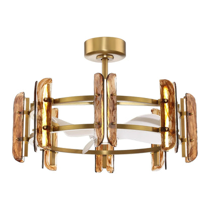 Perimost 32 Inch Astrid Electroplated Golden Luxury LED Fandelier with Remote Control