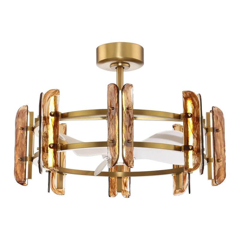 Perimost 32 Inch Astrid Electroplated Golden Luxury LED Fandelier with Remote Control, view 2