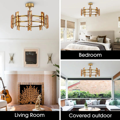 Perimost 32 Inch Astrid Electroplated Golden Luxury LED Fandelier with Remote Control